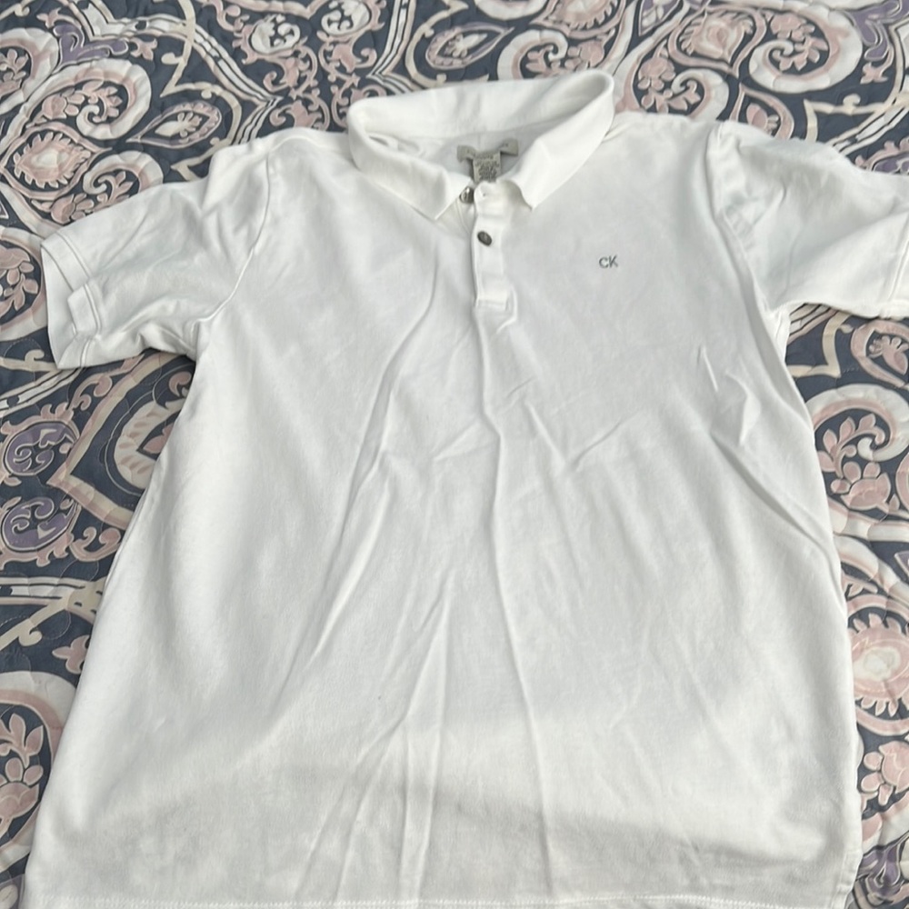 Calvin Klein jeans boys large 14/16 white shirt sleeved polo shirt